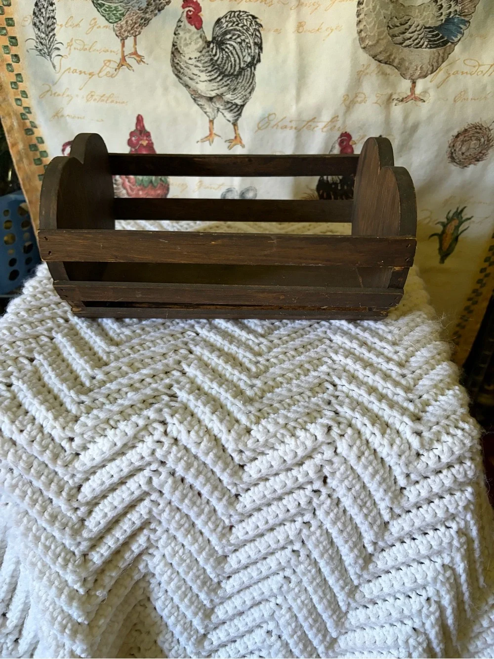 Wooden Slatted Storage Caddy with Heart Accent  - Brown